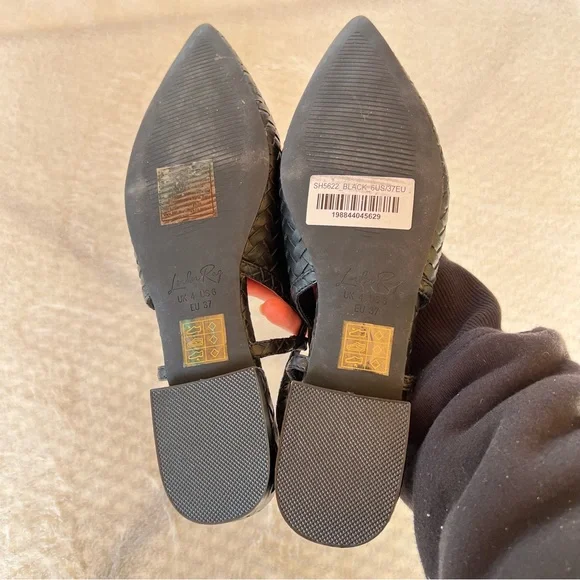 LONDON RAG WOVEN BLACK SLINGBACKS FLATS SANDALS POINT TOE SIZE 6 NWT - Picture 5 of 8